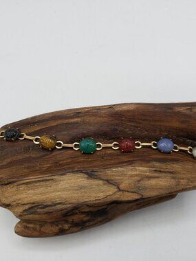 Vintage WRE W. E. Richards 1/20 12K Scarab Beetle Bracelet 7" Gemstones Egyptian